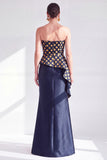 Gold Dot Strapless Mermaid Ruffled Long Mother of the Bride Dress
