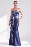 Gold Dot Strapless Mermaid Ruffled Long Mother of the Bride Dress