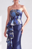 Gold Dot Strapless Mermaid Ruffled Long Mother of the Bride Dress