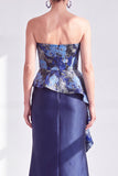 Gold Dot Strapless Mermaid Ruffled Long Mother of the Bride Dress