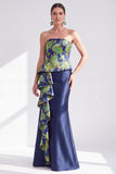 Gold Dot Strapless Mermaid Ruffled Long Mother of the Bride Dress