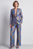 Blue 2 Piece Peak Lapel One Button Women Suits