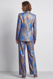 Blue 2 Piece Peak Lapel One Button Women Suits