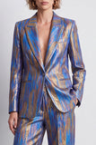 Blue 2 Piece Peak Lapel One Button Women Suits