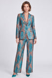 Blue 2 Piece Peak Lapel One Button Women Suits