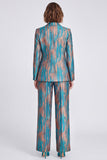 Blue 2 Piece Peak Lapel One Button Women Suits