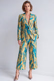 Yellow and Purple 2 Piece Peak Lapel One Button Women Suits