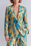 Yellow and Purple 2 Piece Peak Lapel One Button Women Suits