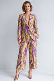 Yellow and Purple 2 Piece Peak Lapel One Button Women Suits