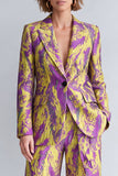 Yellow and Purple 2 Piece Peak Lapel One Button Women Suits