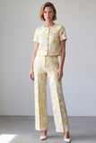 2 Piece Light Yellow Round Neck Single Breasted Floral Prom Suits