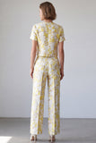 2 Piece Light Yellow Round Neck Single Breasted Floral Prom Suits