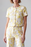 2 Piece Light Yellow Round Neck Single Breasted Floral Prom Suits