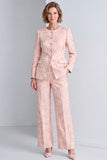 2 Piece Pink Round Neck Single Breasted Floral Prom Suits with Pockets