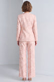 2 Piece Pink Round Neck Single Breasted Floral Prom Suits with Pockets