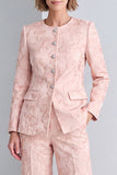 2 Piece Pink Round Neck Single Breasted Floral Prom Suits with Pockets