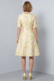 A-Line Light Yellow Round Neck Floral Midi Work Dress