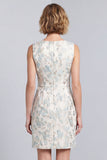 Light Blue Floral Round Neck Bodycon Mini Work Dress