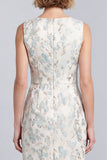 Light Blue Floral Round Neck Bodycon Mini Work Dress