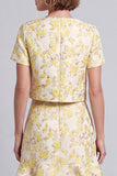 Light Yellow Round Neck Bodycon Floral Short Work Dress with Ruffles