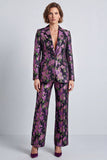 Black Purple Flower 2 Piece Notch Lapel One Button Prom Suits