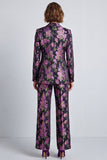 Black Purple Flower 2 Piece Notch Lapel One Button Prom Suits