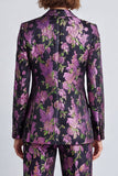 Black Purple Flower 2 Piece Notch Lapel One Button Prom Suits