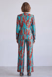 Blue and Red 2 Piece Single Breasted V-Neck Women Suits