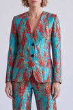 Blue and Red 2 Piece Single Breasted V-Neck Women Suits