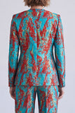 Blue and Red 2 Piece Single Breasted V-Neck Women Suits