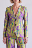 Blue and Red 2 Piece Single Breasted V-Neck Women Suits