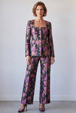 Black Purple Flower Square Neck 2 Piece Single Breasted Prom Suits