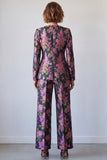 Black Purple Flower Square Neck 2 Piece Single Breasted Prom Suits