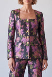 Black Purple Flower Square Neck 2 Piece Single Breasted Prom Suits