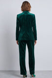 Dark Green Peak Lapel 2 Piece Velvet Double Breasted Women's Suits