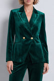 Dark Green Peak Lapel 2 Piece Velvet Double Breasted Women's Suits