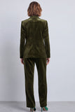 Dark Green Peak Lapel 2 Piece Velvet Double Breasted Women's Suits