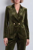 Dark Green Peak Lapel 2 Piece Velvet Double Breasted Women's Suits