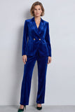 Dark Green Peak Lapel 2 Piece Velvet Double Breasted Women's Suits