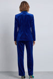 Dark Green Peak Lapel 2 Piece Velvet Double Breasted Women's Suits