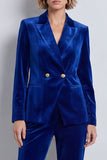 Dark Green Peak Lapel 2 Piece Velvet Double Breasted Women's Suits