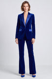 Royal Blue Velvet Peak Lapel 2 Piece One Button Slim Fit Women's Suits