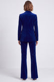 Royal Blue Velvet Peak Lapel 2 Piece One Button Slim Fit Women's Suits