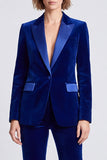 Royal Blue Velvet Peak Lapel 2 Piece One Button Slim Fit Women's Suits