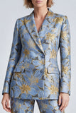 2 Piece Dusty Blue Single Breasted Peak Lapel Floral Prom Suits