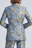 2 Piece Dusty Blue Single Breasted Peak Lapel Floral Prom Suits