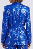 Sparkly Royal Blue 2 Piece Shawl Lapel Sequins Prom Suits with Belt