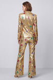 Sparkly 2 Piece Gold Peak Lapel Sequins One Button Prom Suits