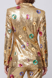 Sparkly 2 Piece Gold Peak Lapel Sequins One Button Prom Suits