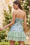 Light Green Strapless A-Line Tiered Sequins Ruffle Short Homecoming Dress